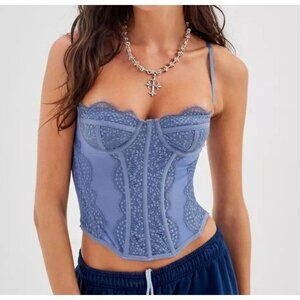 OU Out From Under Modern Love Stretch Lace Corset Slate Blue Size X-Large NWT